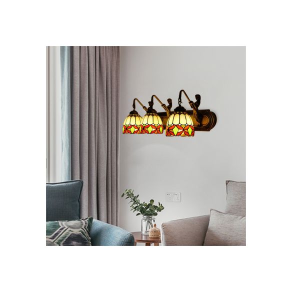 Bowl Living Room Wall Mounted Light Frosted Glass 3 Lights Tiffany Sconce Light Fixture in Beige