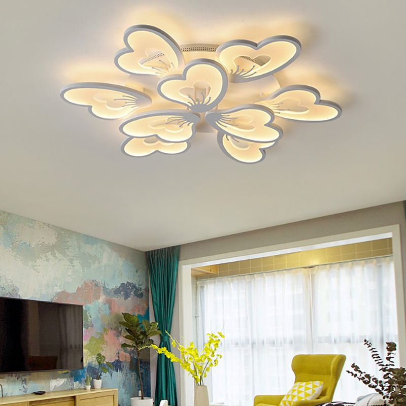 Creative Creative Petal Ceiling Flush Mount Acrylic White 9/12/15 Heads Integrated LED Living Room Flush Mount Light in Warm / White
