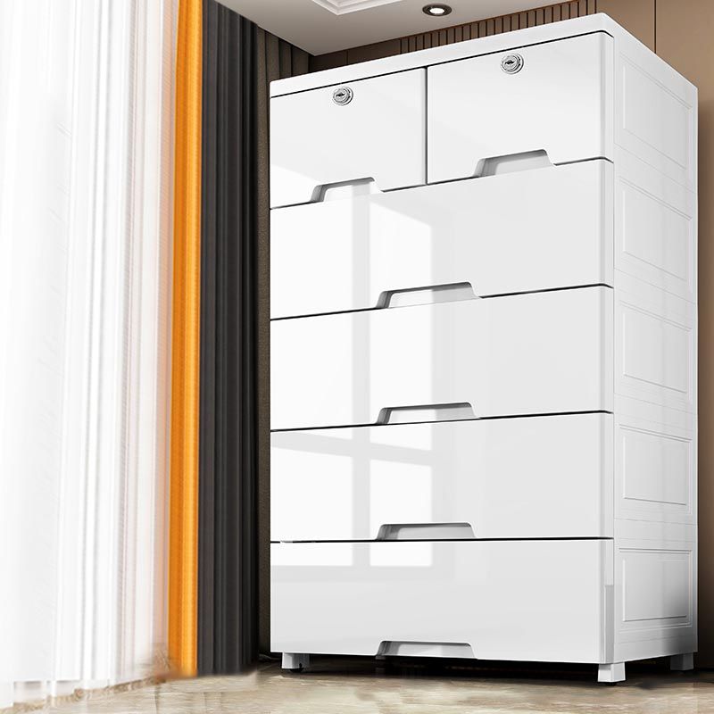 White Plastic Wardrobe Armoire Contemporary Storage Cabinet with Drawer