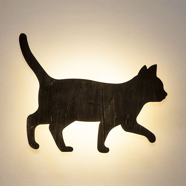 Kitten Kid Bedroom Hallway Sconce Light Wood Animal LED Wall Sconce in Black Finish