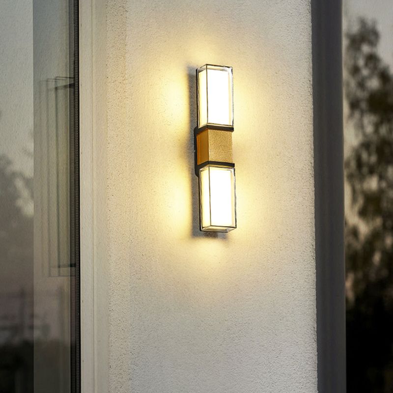 Modern Metal Wall Sconce Rectangle Shape Wall Lamp with Acrylic Shade for Courtyard