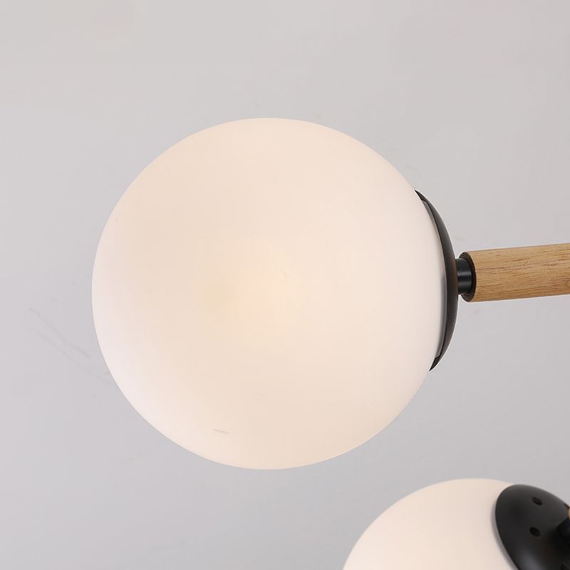 Modern Wood Chandelier Light Fixtures Globe Multi-Head Suspension Lamps for Living Room