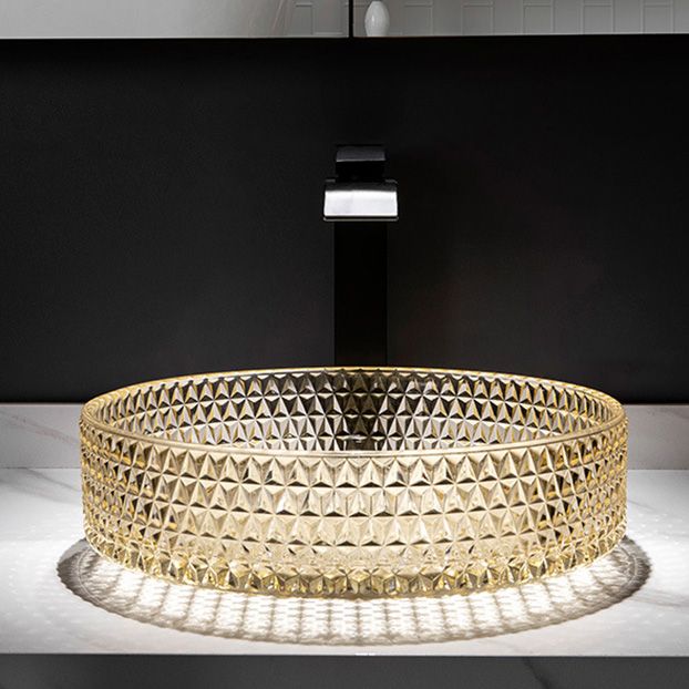 Contemporary Bathroom Sink Pop-Up Drain Glass Solid Color Rectangular Vessel Sink