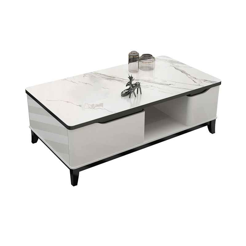 17.7 " Tall Contemporary Wood 4 Legs Glass/slate Rectangular Top Coffee Table with Drawers