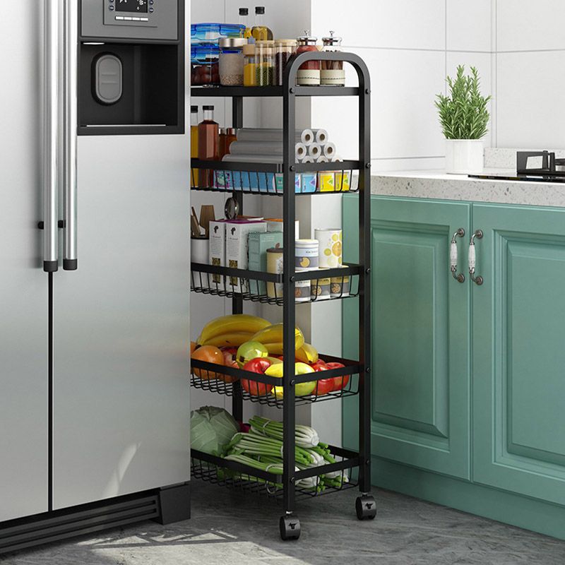 Open Storage Prep Table with Basket Kitchen Trolley in Black