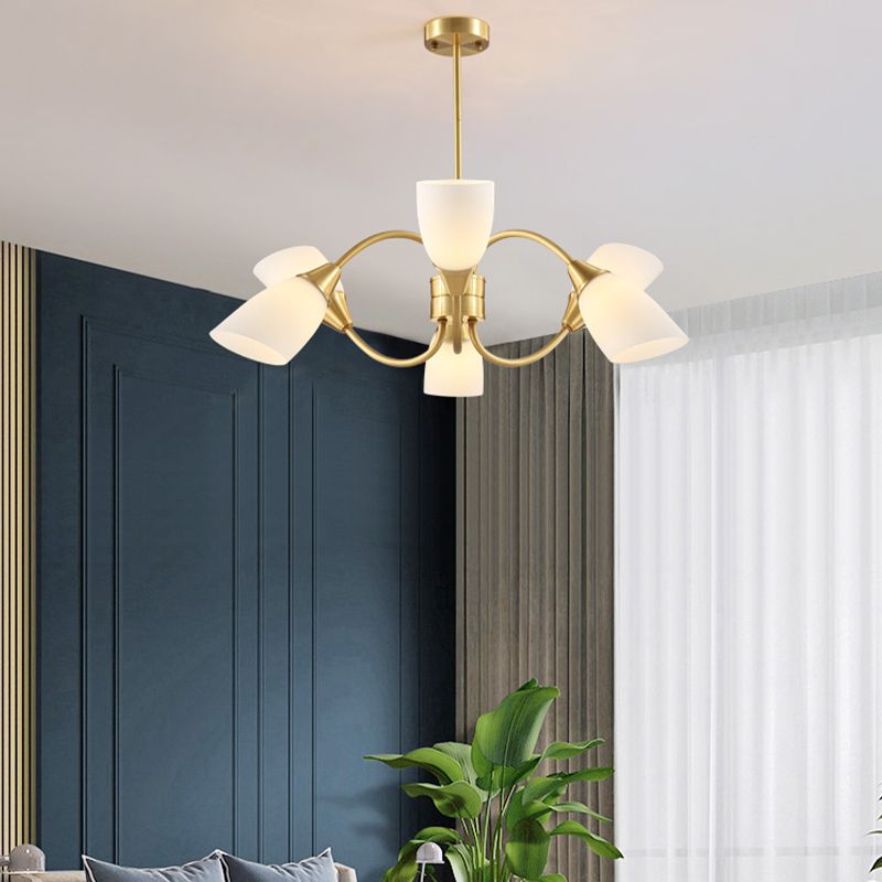 Multi-Head Chandelier Lamp Traditional Style White Glass Shade Bell Light Fixtures
