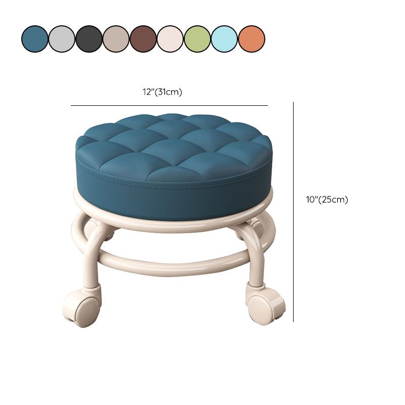 Stain Resistant Ottoman Solid PU Leather Tufted Round Ottoman with Wheels
