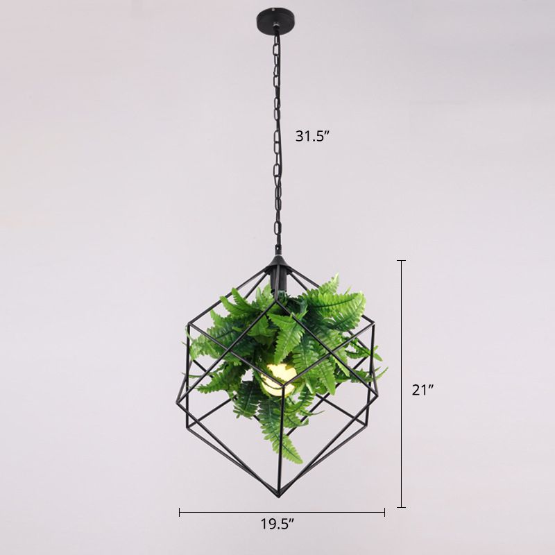Metalen geometrische kooi druppel hanger industrieel 1 lamp restaurant ophanging licht met faux bladdecor