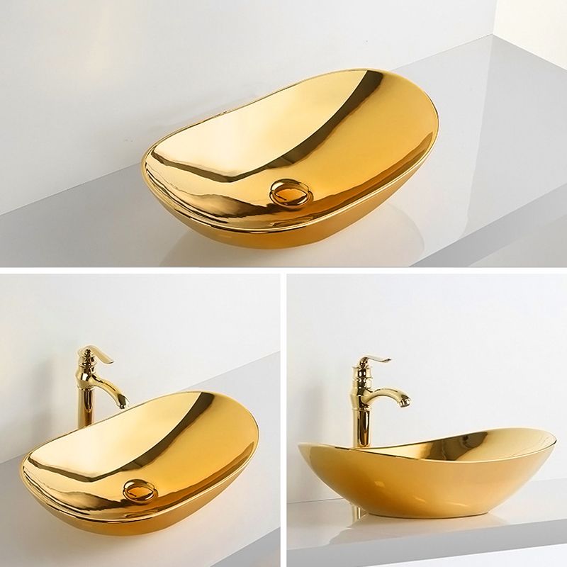 Modern Bathroom Sink Metal Rectangular with Pop-Up Drain and Faucet Vessel Bathroom Sink