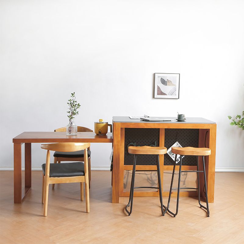 Black Stone Modern Kitchen Island Table with Solid Wood Base and Drawers