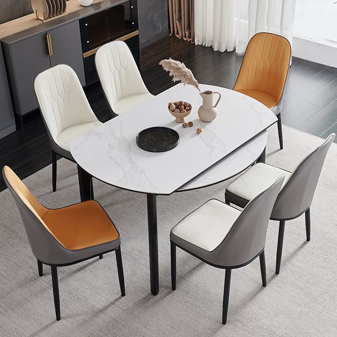 Slate and Wood Table Modern Minimalist Home Retractable Round Dining Table