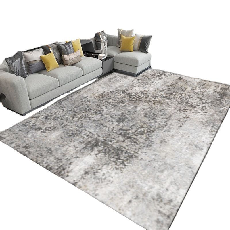 Dark Gray Modern Rug Polyester Abstract Print Rug Washable Rug for Living Room