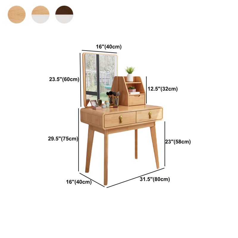 Solid Wood Dresser Scandinavian Vanity Set with Stool and Mirror