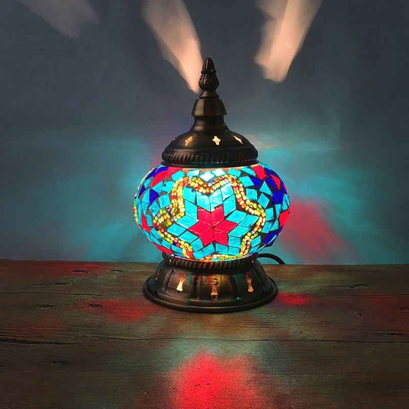 1 hoofdbol tafellamp traditioneel rood/oranje/lichtblauw gekleurd klassen nachtkastje lamp voor slaapkamer