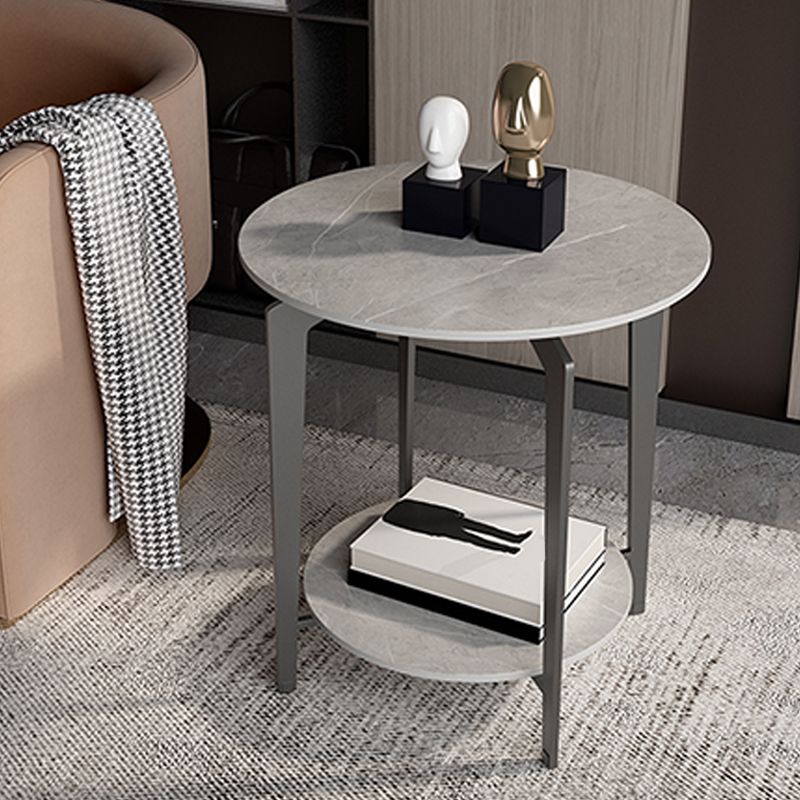 Minimalist Round Corner Table Slate 4 Legs Sofa Side Table with Storage