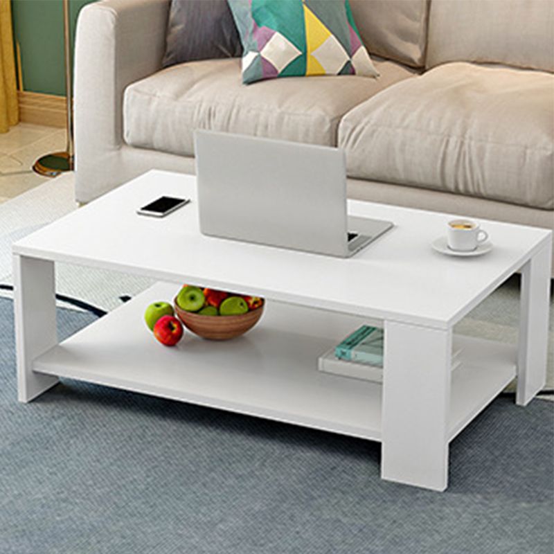 Modern Style Wood-paneled Rectangular Coffee Table with a 4 Legs Base