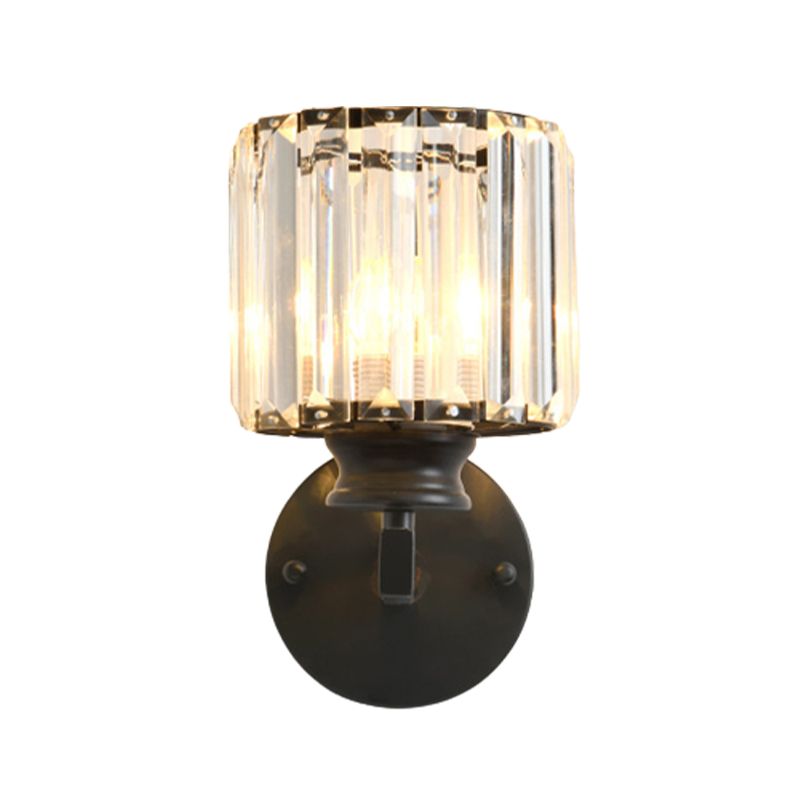 Modern Style Cylindrical Wall Sconce Crystal 1-Light Sconces for Living Room