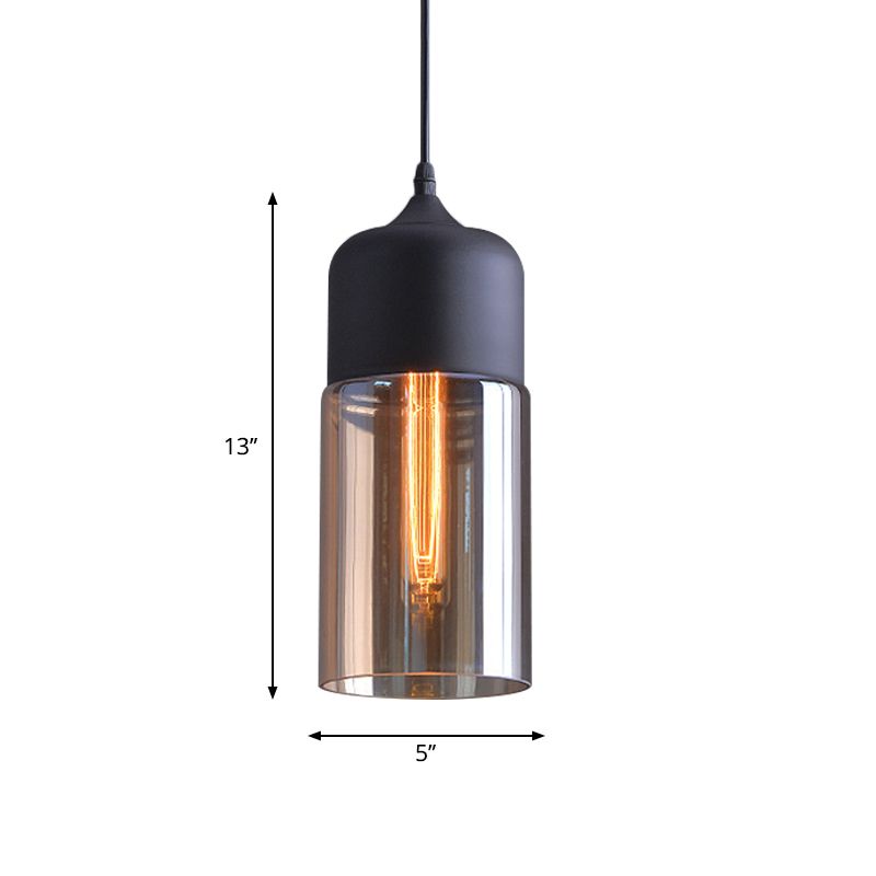 Cylinder Shade Bar Ceiling Pendant Lamp Clear Glass 1-Light Simplicity Suspension Lamp in Black