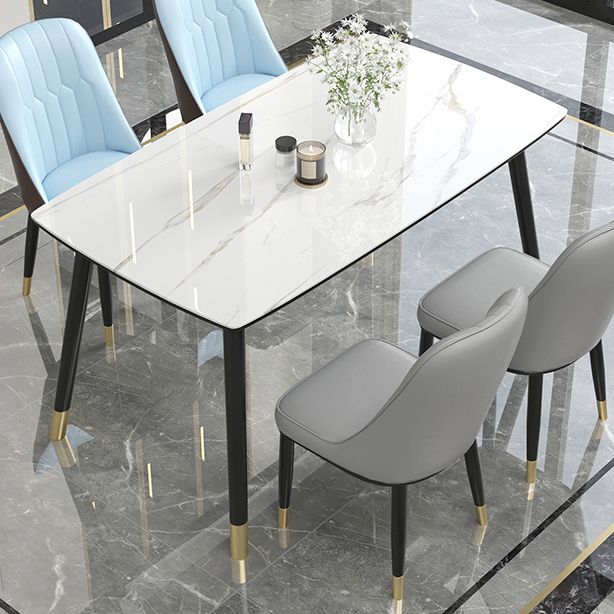 Contemporary Sintered Stone Kitchen Dining Table Rectangle Shape Dining Table with 4 Legs Base