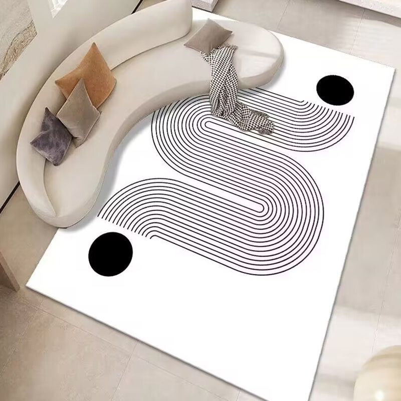 Contemporary Abstract Printed Bedroom Stain Resistant Rectangle Polyster Indoor Rug