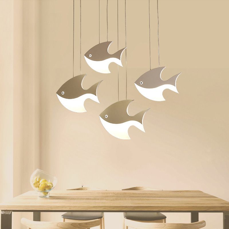 Fish Shaped LED Pendant Light Metallic Minimalist Multiple Hanging Light for Dining Room