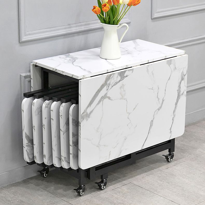 Contemporary Style Sintered Stone Dining Table with Removable Leaf and Trestle Base