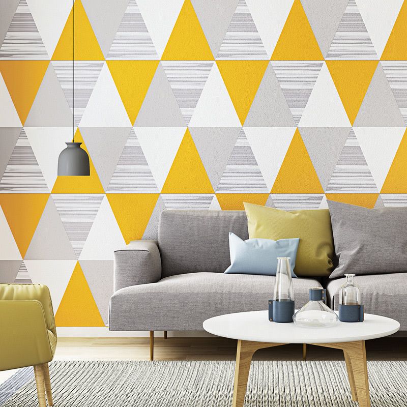 Triangle Pattern Wallpaper Modernist Non-Woven Material Wall Decor in Yellow for Living Room