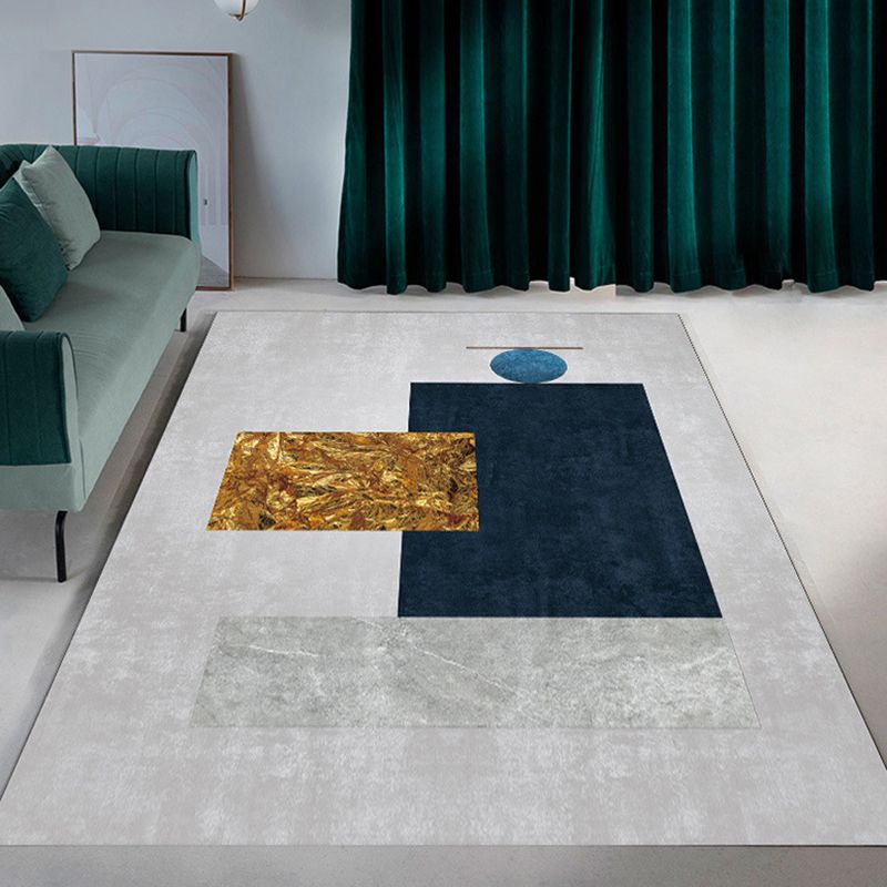 Gold Modern Rug Polyester Circle Rug Stain Resistant Rug for Living Room