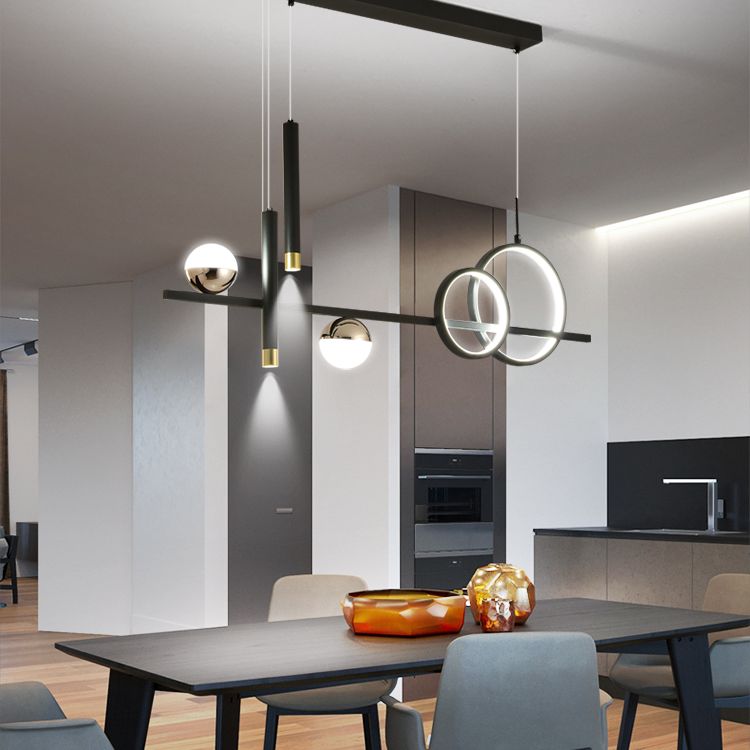 LED Linear Island Lighting Fixture Metal 2-Spotlight Chandelier Lamp for Dining Room