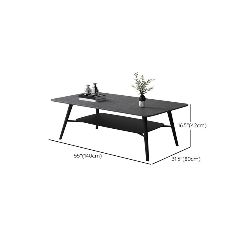 Cross Legs Rectangular Slate Coffee Cocktail Table in Gray with Shelf