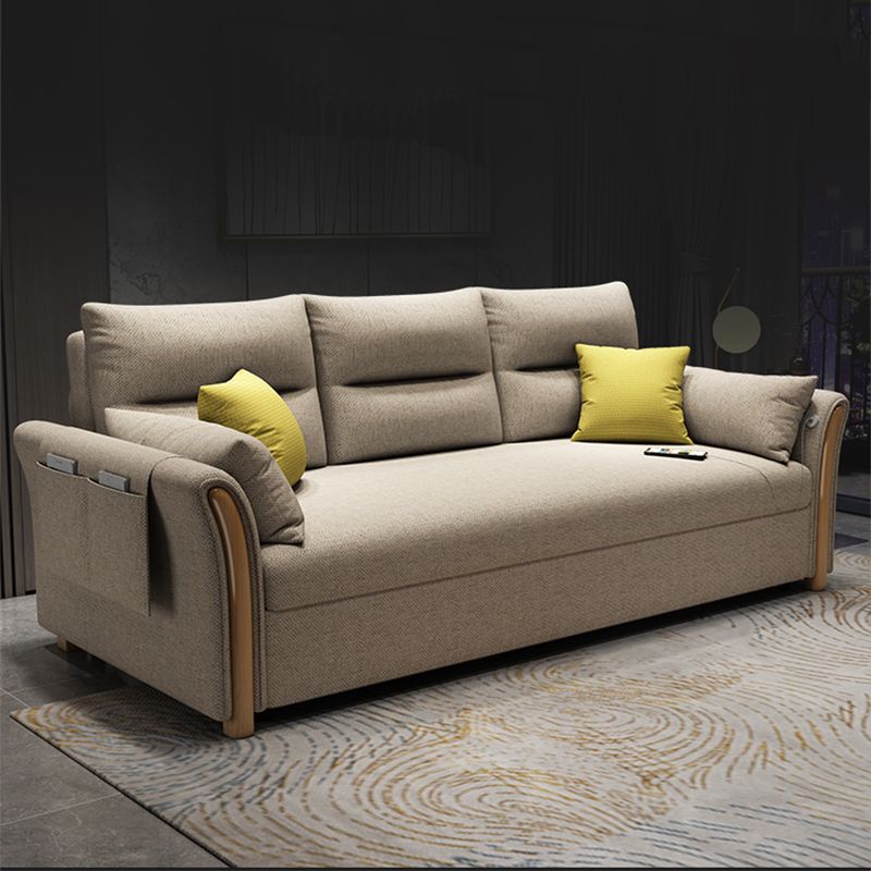 Convertible Flared Arm Sofa Bed Linen Sofa Bed in Brone for 3 peopl