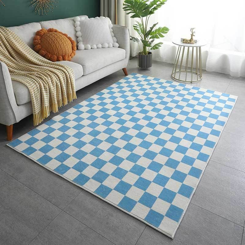 Trendy Checkered Print Carpet Polyester Indoor Rug Stain Resistant Rug for Living Room