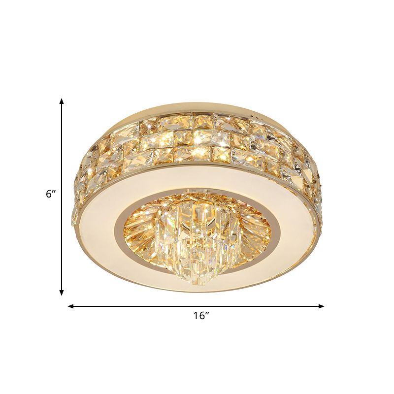 Crystal Round Flushmount Light Contemporary LED Dining Room Ceiling Mounted in Gold