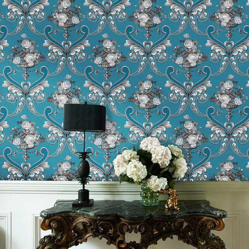 Stain-Resistant Damask Design Wallpaper 33'L x 20.5"W Classic Wall Decor for Guest Room