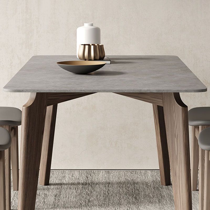 Retro Modern Grey Top Table Solid Wood 4 Legs Dining Room Table