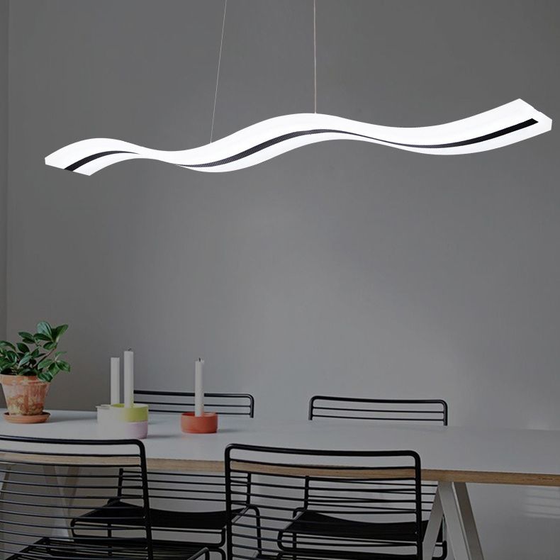 Flow Shaped Hanging Lamp Minimalist Acrylic Dining Room LED Island Light in White