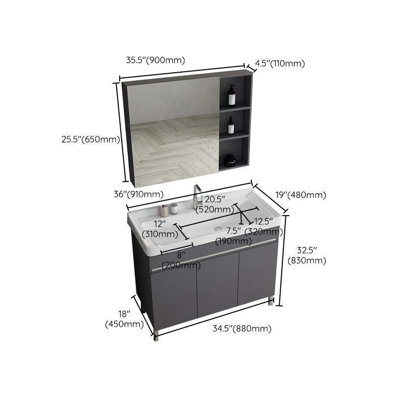 Gray Metal Vanity Sink Modern Free-standing Standard Space Saver Vanity