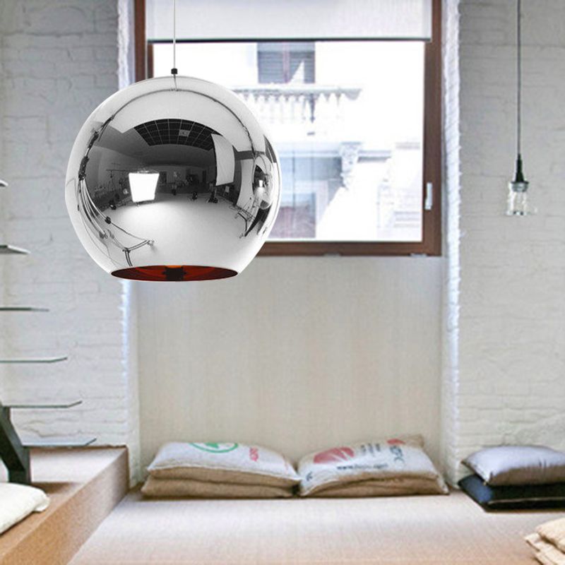 Mirror Glass Sphere Hanging Light Fixture Modern 6"/8"/10" Wide 1 Light Silver/Copper Pendant Lamp