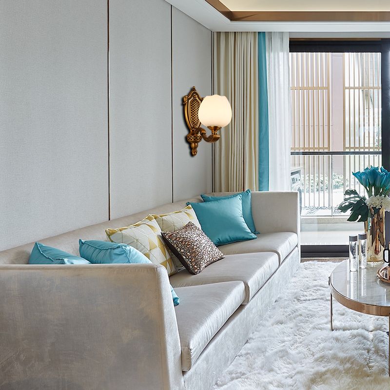 Schüssel weiße Glas Wandlampe Vintage Style 1/2-Kopf-Schlafzimmer Wandleuchte in Messing