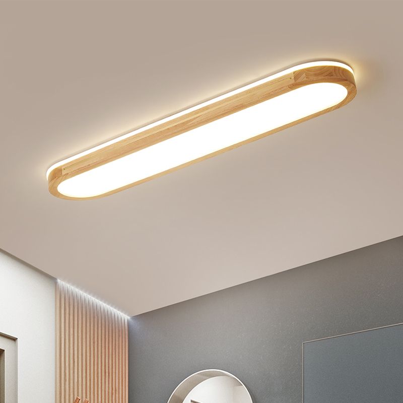 Houten langwerpige LED semi-inbouw plafondlamp in moderne creatieve stijl acryl plafondarmatuur voor garderobe