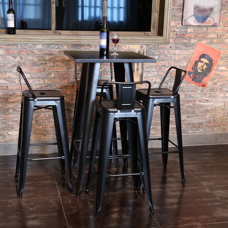 Industrial Black Metal Counter Stools Low Back Bristol Bar Stools with Square Seat