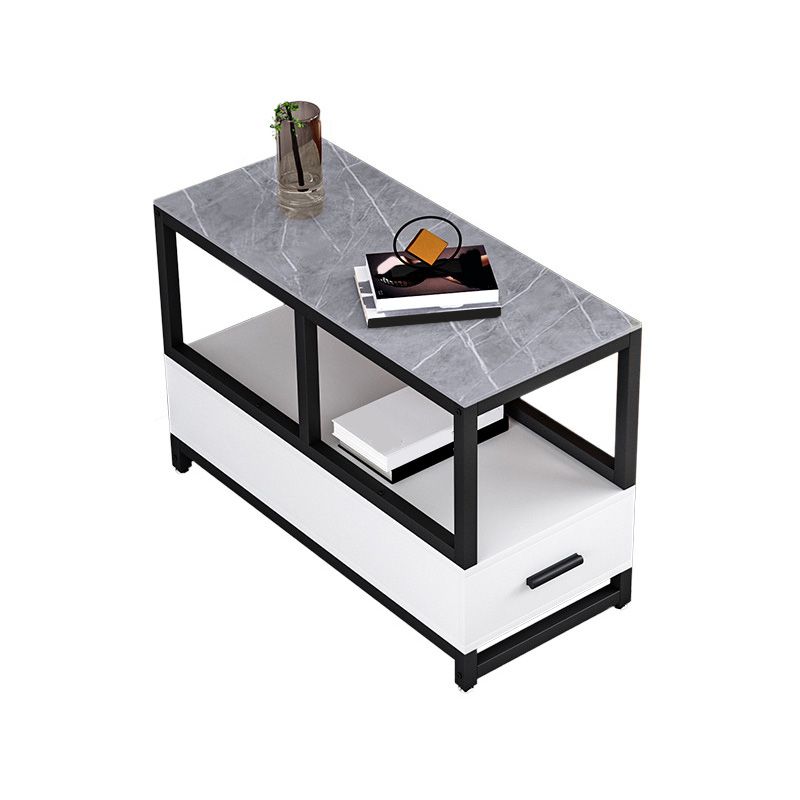 1-Drawer 1-Shelf End Table Modern 21.65" Tall Stone Side Table