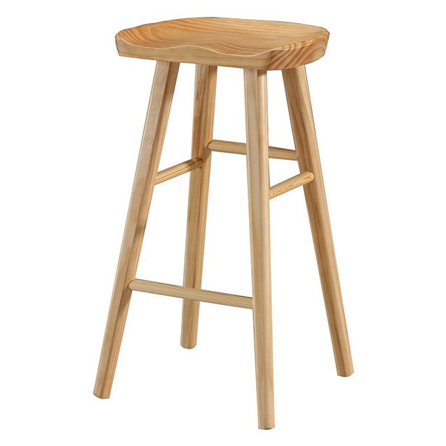Modern Backless Footrest Stool Contoured Pine Solid Wood Bar Stool