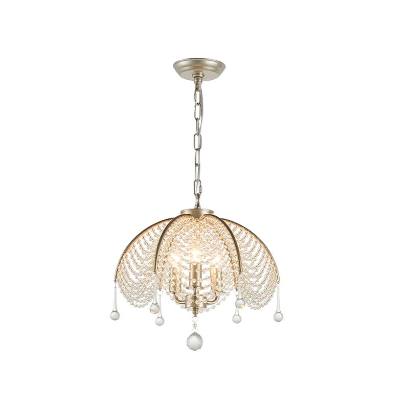 Countryside Scalloped Chandelier Lamp Crystal Strand Ceiling Pendant Light in Brass for Dining Room
