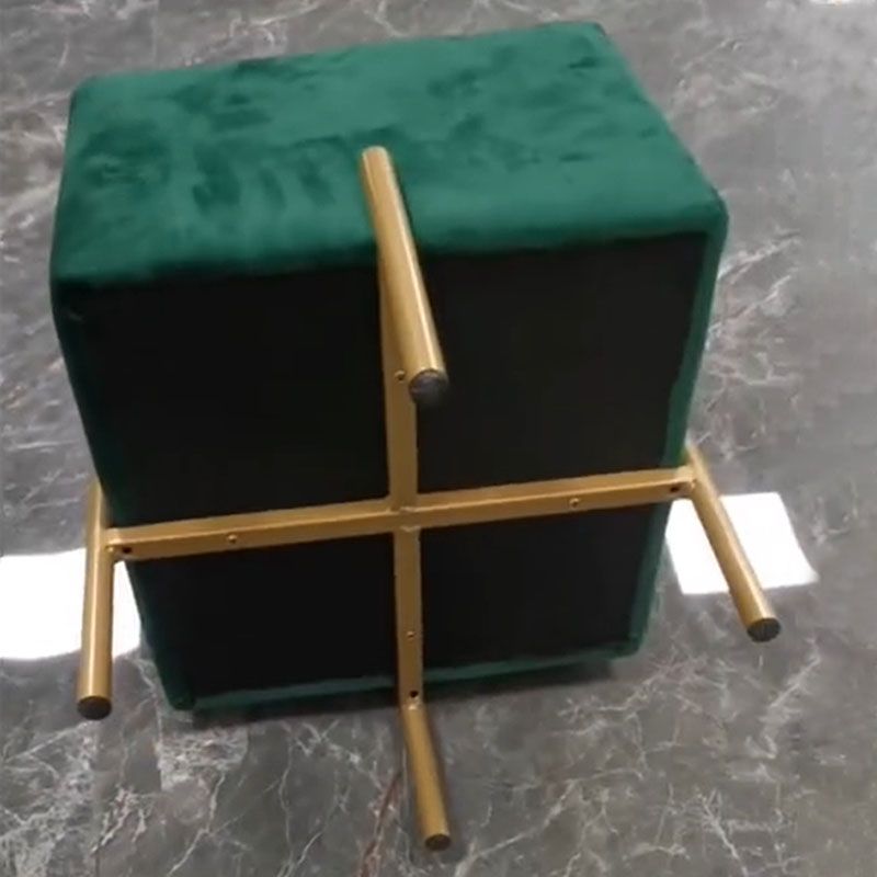 Glam Pouf Ottoman Velvet Upholstered Solid Color Square Ottoman with Metal Legs