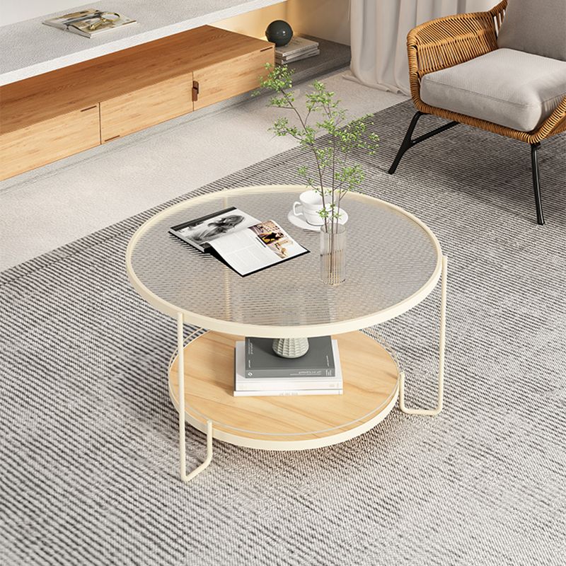 3 Legs Base Coffee Table Round Clear Glass Cocktail Table with Shelf