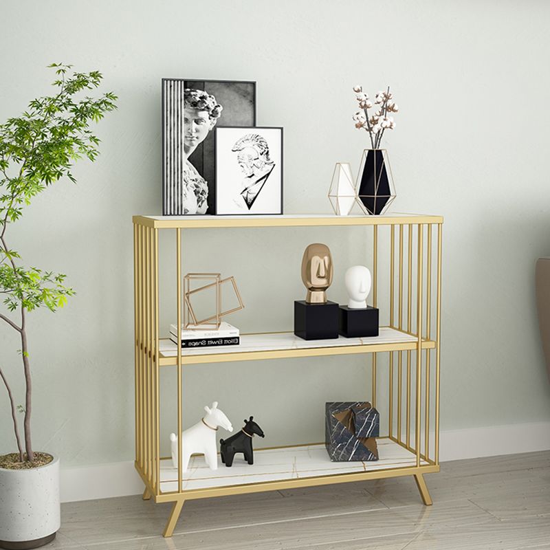 Modern Open Back Standard Bookshelf Wooden Bookcase in Gold for Study Room
