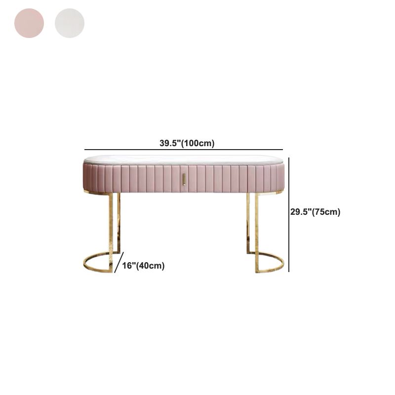1-Drawer Makeup Vanity Table with Mirror & Stool Luxurious Stone/Leather Dresser