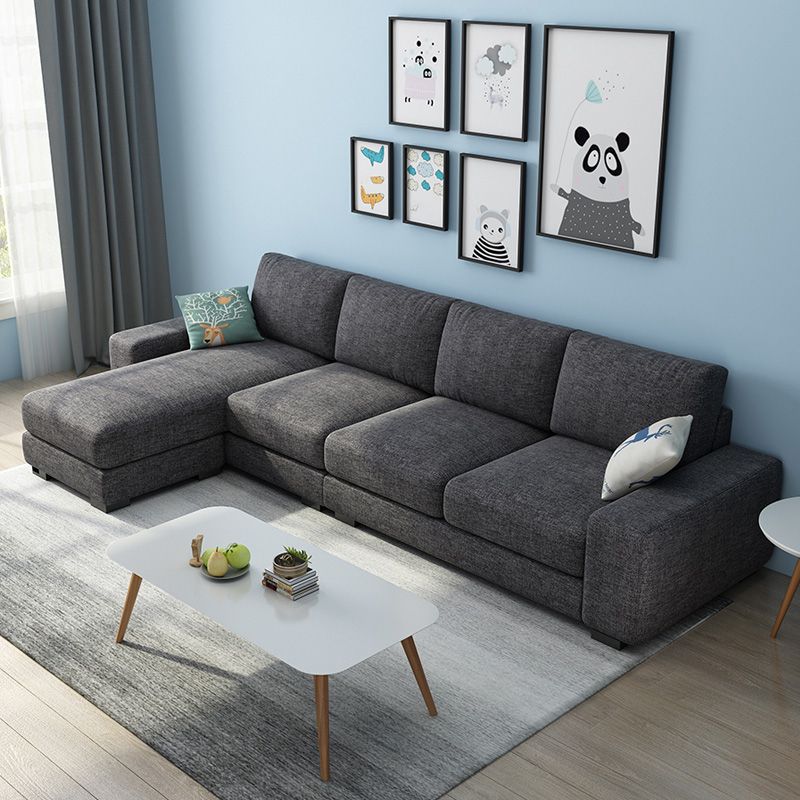 Nordic Assembled Linen Living Room Square Arm Pillows Sofa Chaise