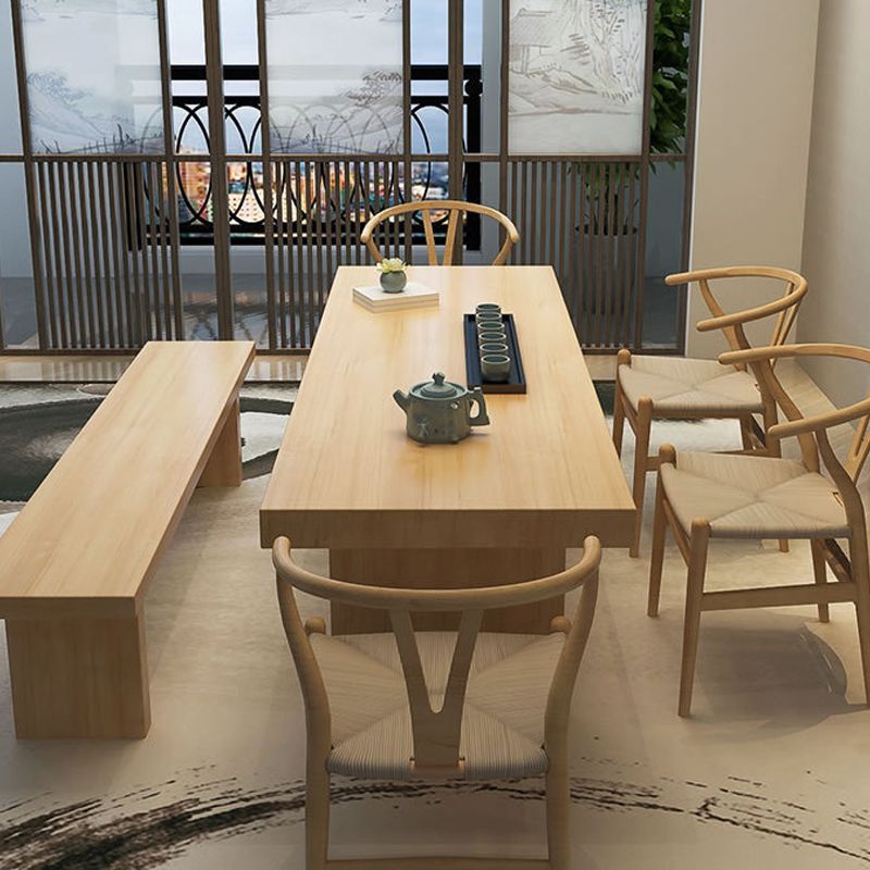 Glam Style Wooden Dining Table Rectangle Table with Wooden Legs for Home Use